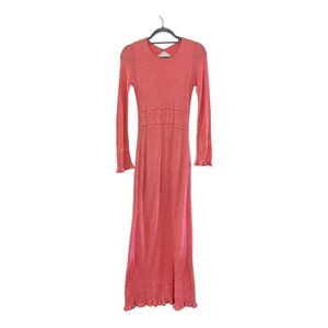 Fernanda Lago Coral Long Sleeve Open Knit Maxi Dress Lace Size S Romantic